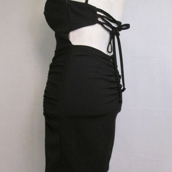 NWT Black Sweetheart Neckline Lace-up Back w/ Ruching Mini Dress-Size 1(XS) - Picture 3 of 13